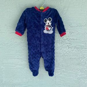 Disney Baby Mickey Mouse Blue Velour Footed Coveralls Unisex Sz 0-3 Months NWOT